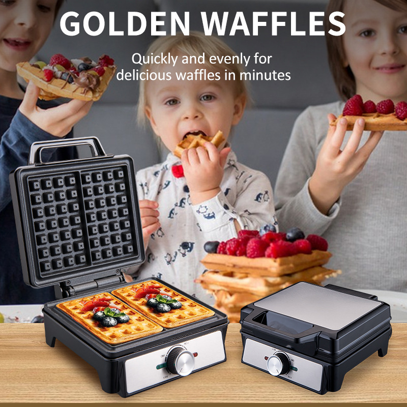 Waffle Iron Belgian - Pembuat Wafel 2 Potong Suhu Dapat