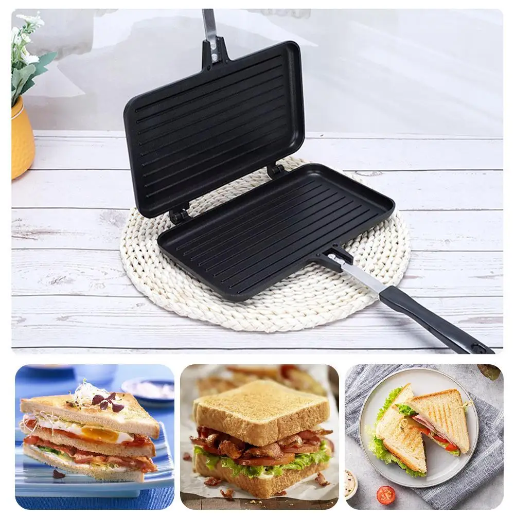 Sandwich Press Grill - Wajan penggorengan dua sisi, alat memasak